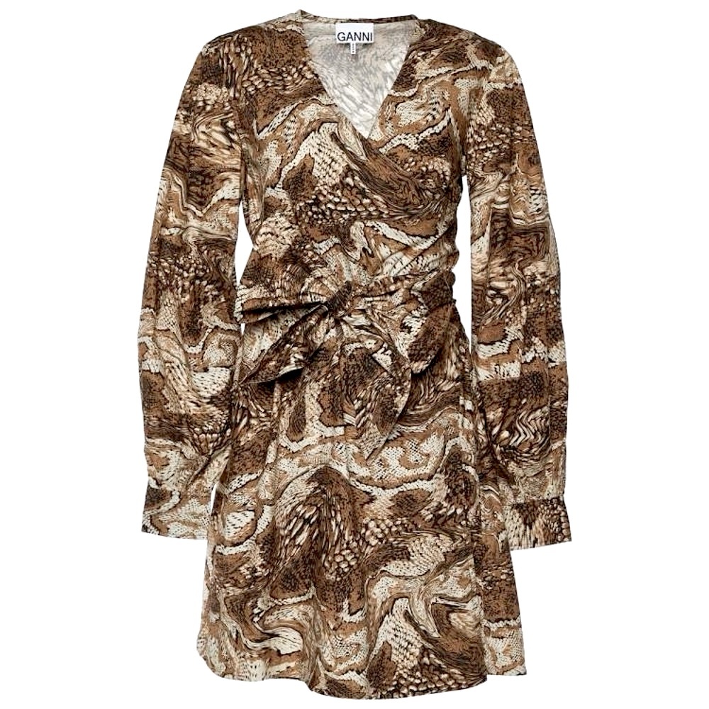 Nwt GANNI Animal Print Poplin Wrap Dress